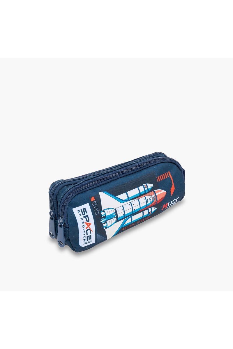 Must Space Rocket Print Pencil Pouch with Zip Closure - Image 2